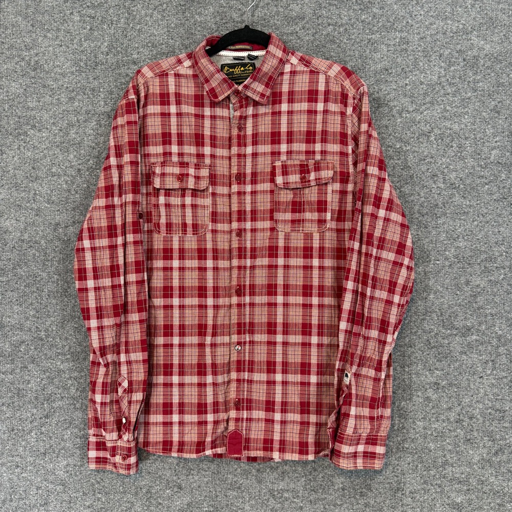 Buffalo Button Down Shirt Mens Large‎ Red Plaid Dual Pocket Casual Long Sleeve